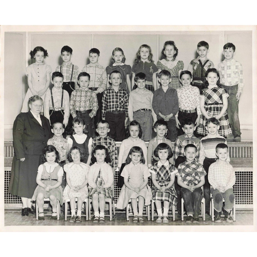 Vintage 1956 Elementary School Class Portrait Mrs Orlow 1st Grade Photo B&W